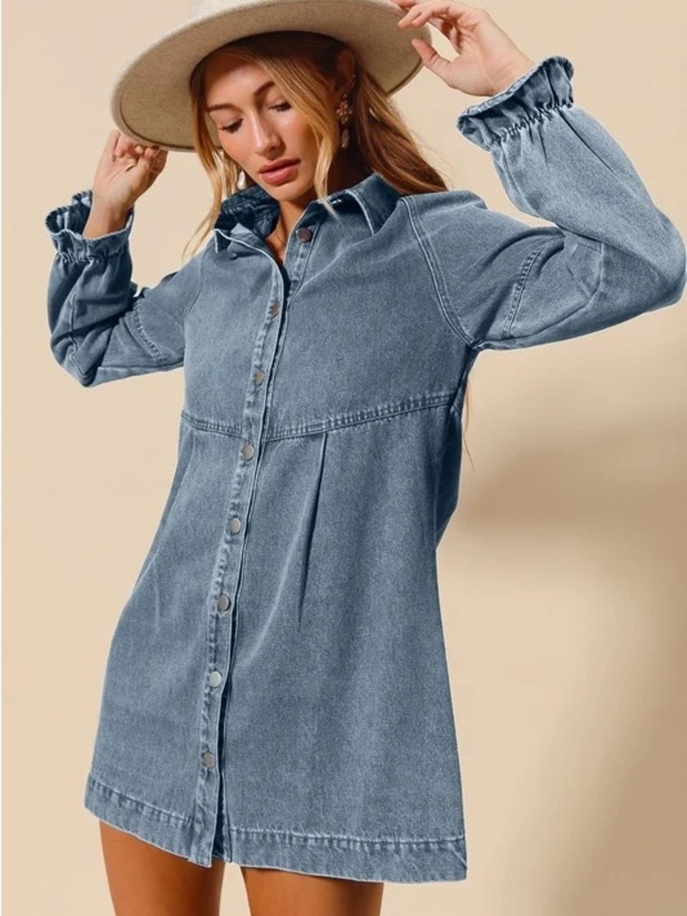 🤠 Blue B Acid Wash Denim Western Button Front Mini Dress M NWT